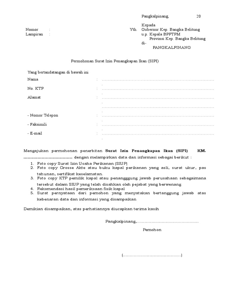 Formulir Permohonan SIPI Baru - 0 | PDF