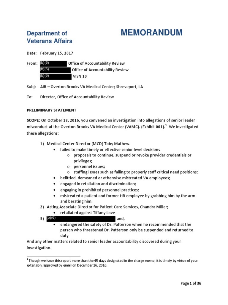 Memorandum department of veterans affairs