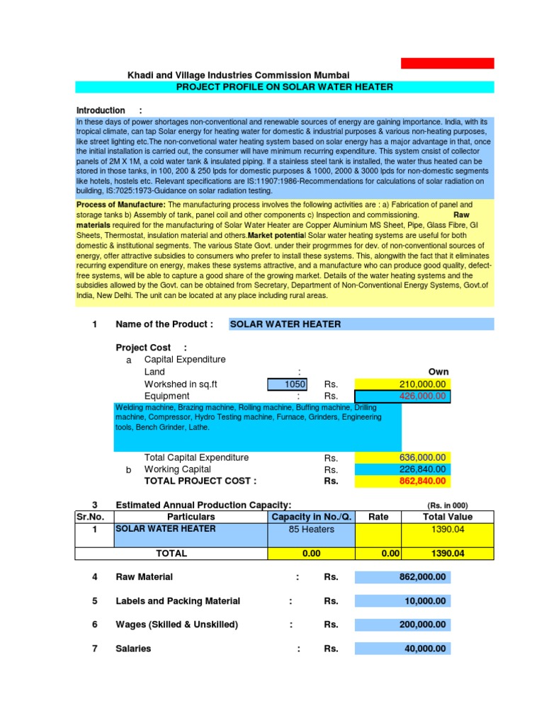 Project Profile On Solar Water Heater PDF | PDF | Water Heating | Solar ...