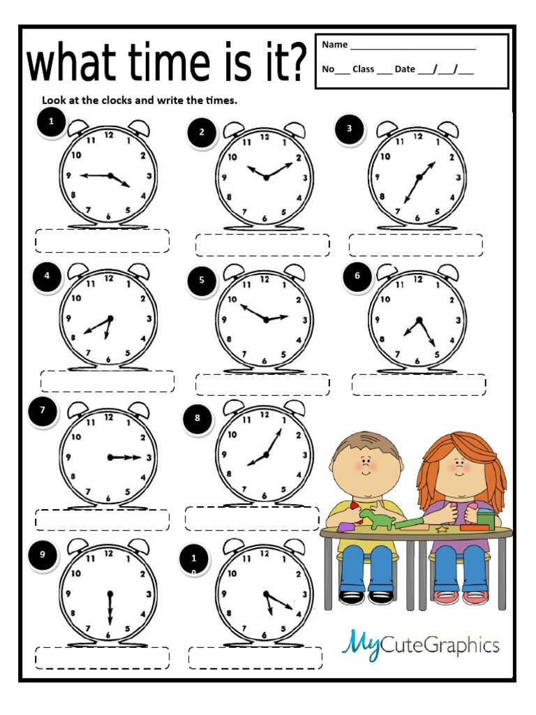 Look at The Clocks and Write The Times. Name No Class Date PDF