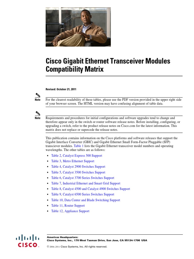 Cisco Gigabit Ethernet Transceiver Modules Compatibility Matrix | PDF ...