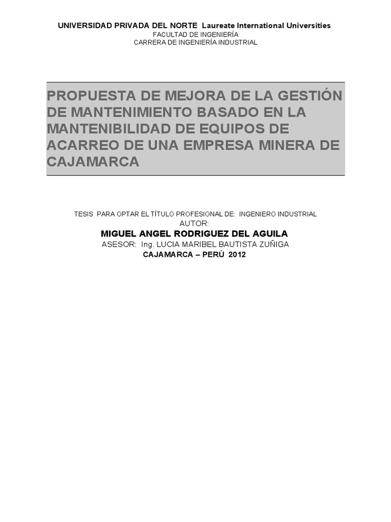 Propuesta de Mejora de La Gestion de Mantenimiento Basado en La ...