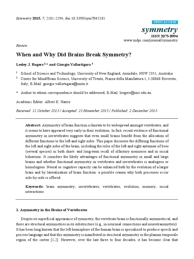 Symmetry When And Why Did Brains Break Symmetry Pdf