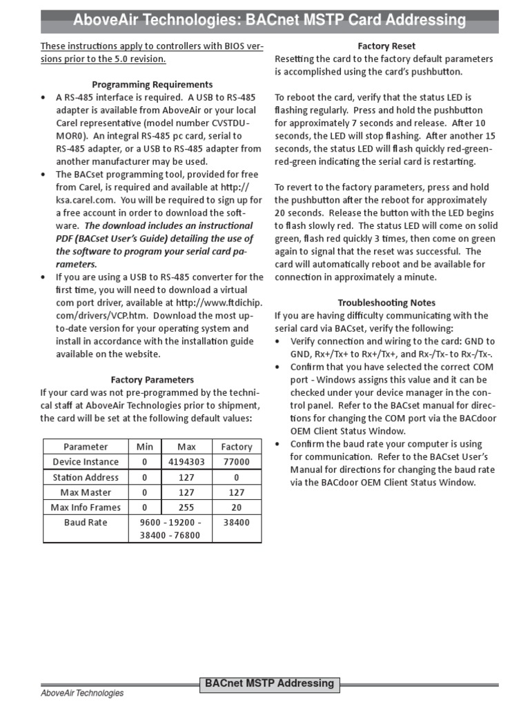 AAT Bacnet MSTP Card Addressing BIOS 4.9 and Earlier | PDF | Booting | Bios