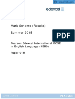 Mark Scheme (Results) Summer 2015: Pearson Edexcel International GCSE in English Language (4EB0) Paper 01R