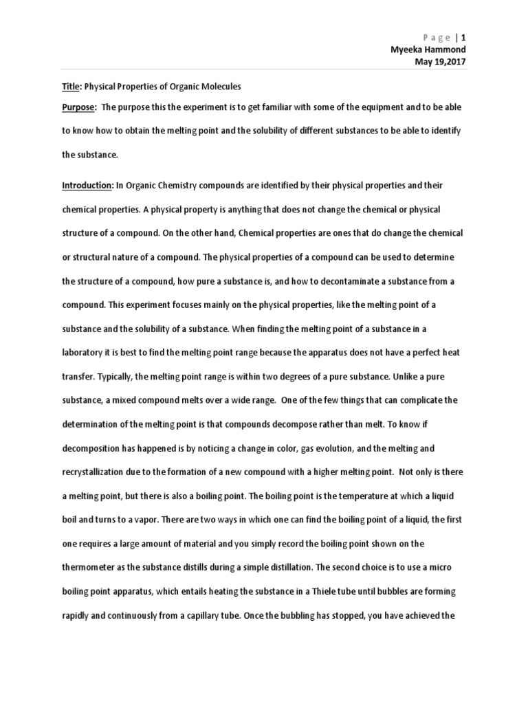 Melting Point Solubility Lab Report