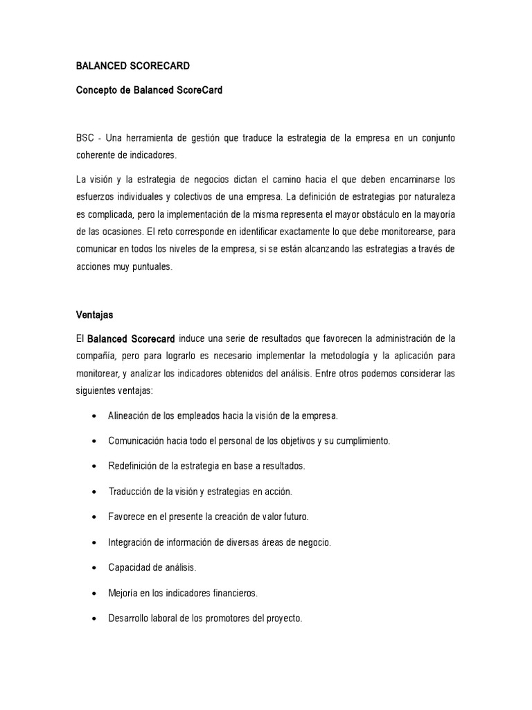 Ventajas del Balanced Scorecard en Empresas | PDF | Ciencia cognitiva ...