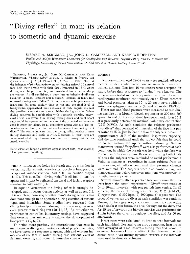 The Influence of Physical Activity on the 'Diving Reflex' in Humans A