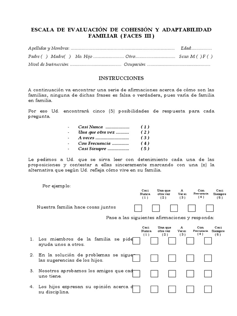 Evaluación FACES III: Cohesión Familiar | PDF | Toma de decisiones ...