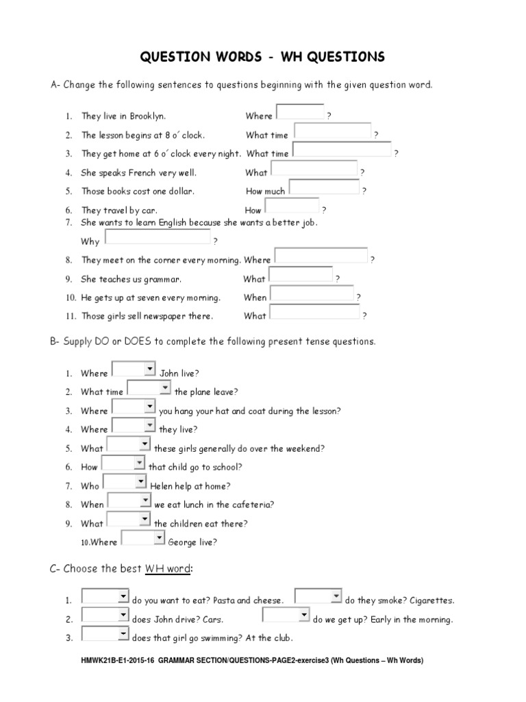 question-words-wh-questions-a-change-the-following-sentences-to-questions-beginning-with-the