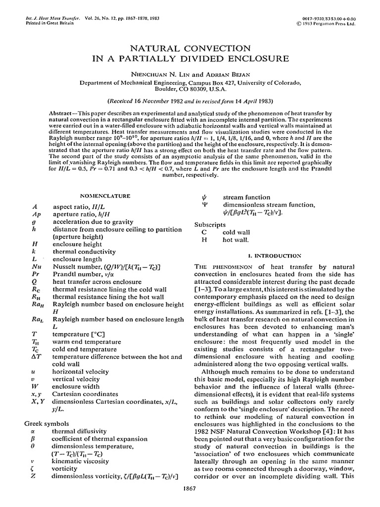 Natural Convection in A Partially Divided Enclosure: Ireceited ...
