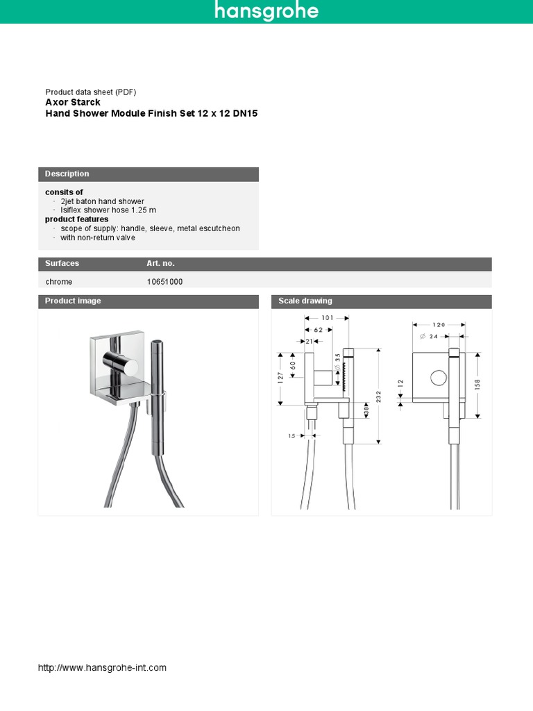 Axor Starck Hand Shower Module 29232000 | PDF