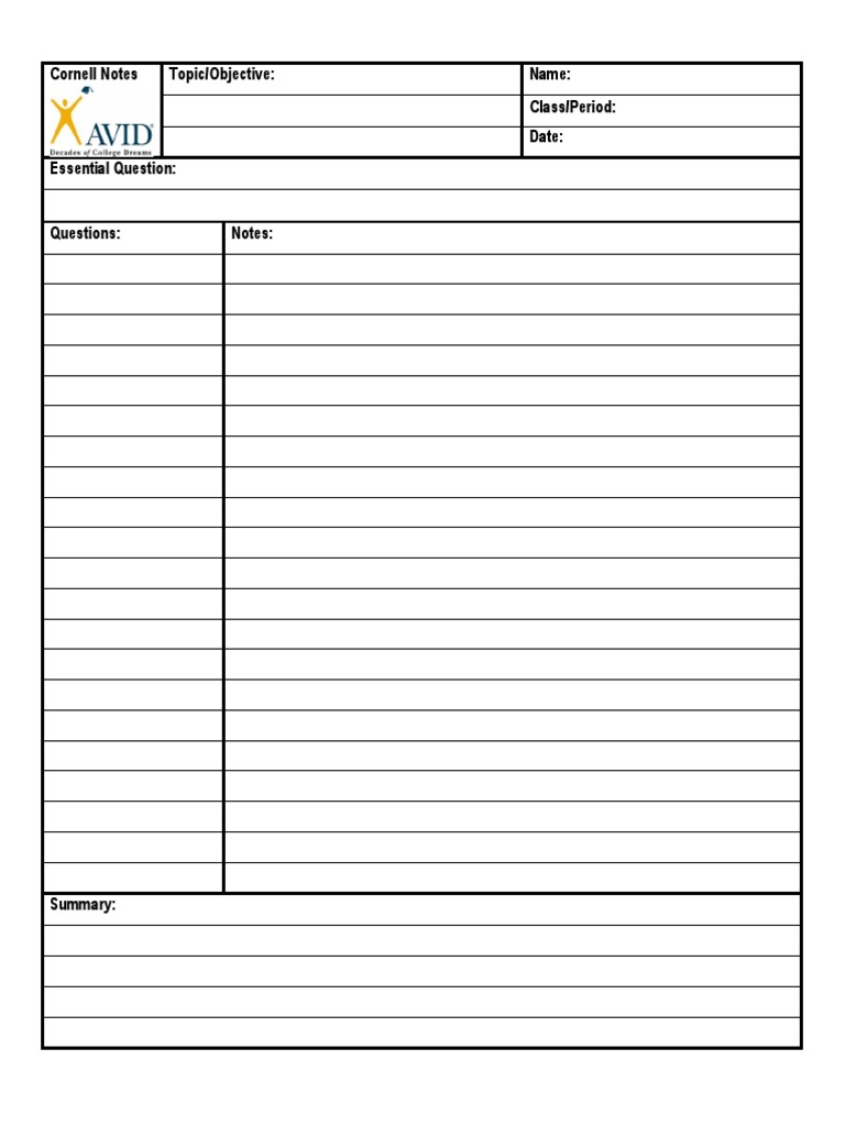Cornell Notes Template for Students | PDF