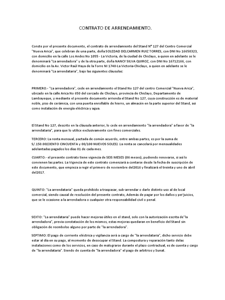 Arrendamiento Contrato en Word