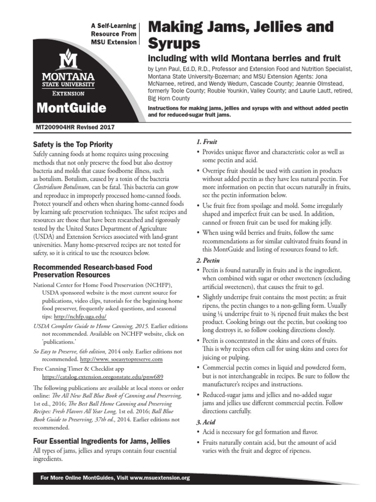 Making Jams, Jellies and Syrups Montguide PDF Fruit Preserves Foods