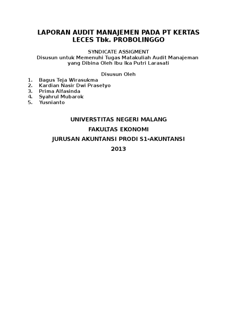 Laporan Audit Manajemen Pada PT Kertas Leces TBK PDF