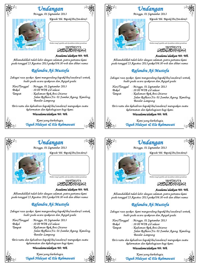 980 Koleksi Contoh Undangan Aqiqah Simpel Versi Word Doc Kertas A4 Gratis Terbaik