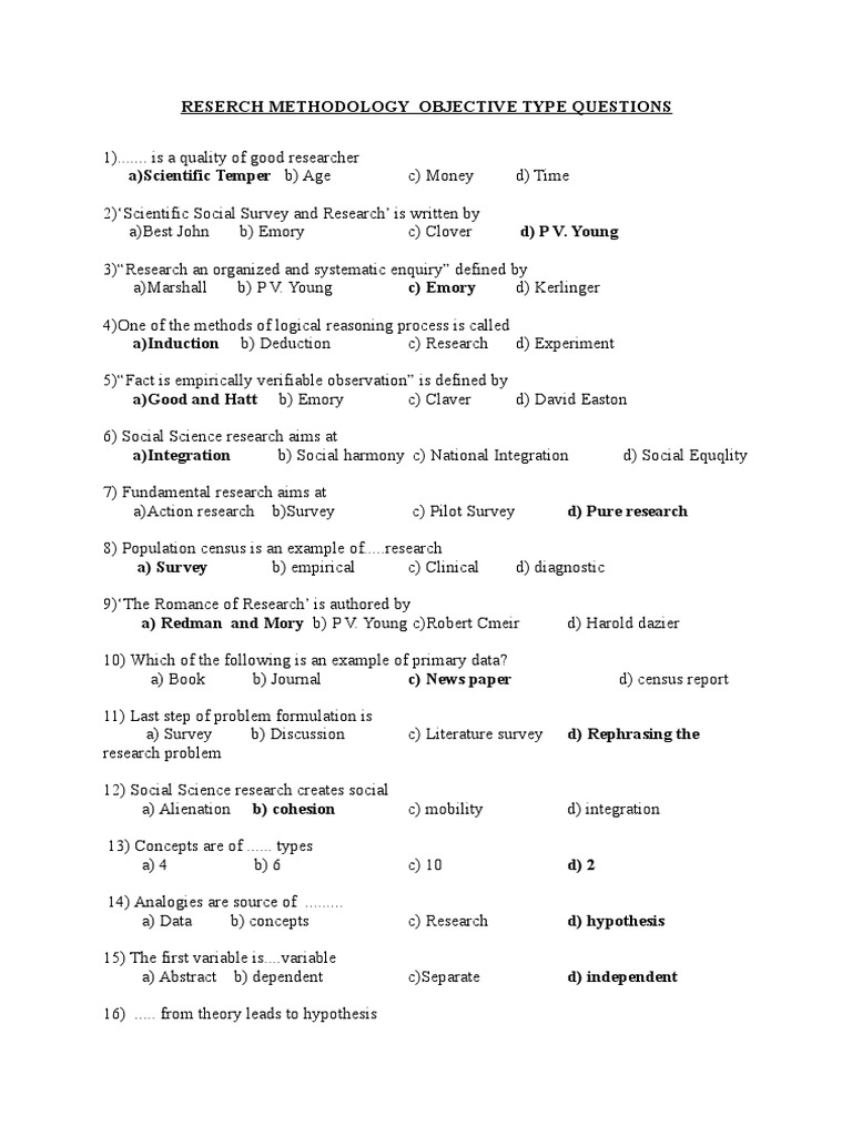 Research Methodology Quiz Questions | PDF | Observation | Survey ...