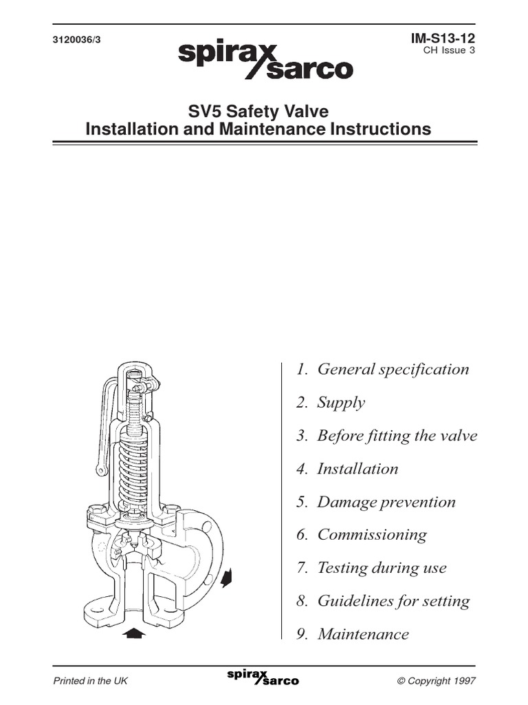 SV5 Safety ValveInstallation Maintenance Manual Valve Pipe (Fluid