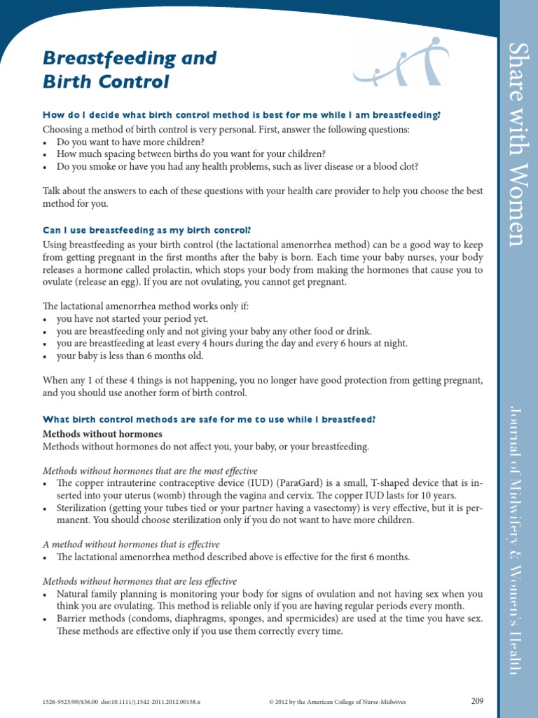 Journal of Midwifery & Women's Health Birth Control Breastfeeding