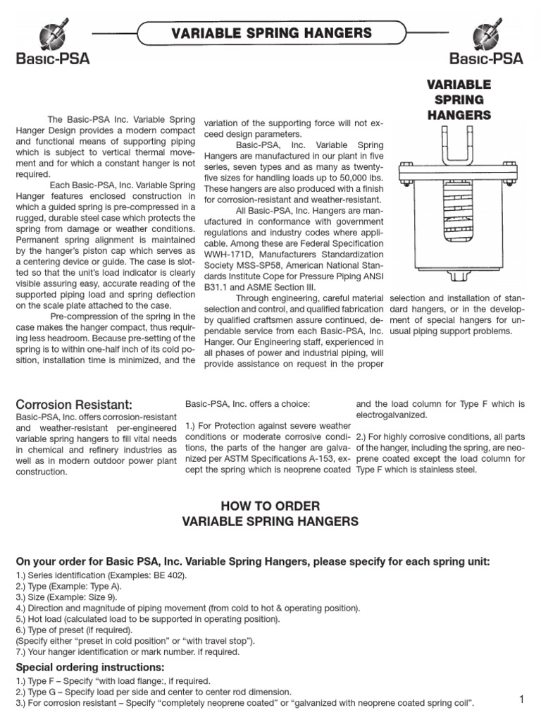 Variable Spring Hanger Overview | PDF | Structural Steel | Pipe (Fluid ...