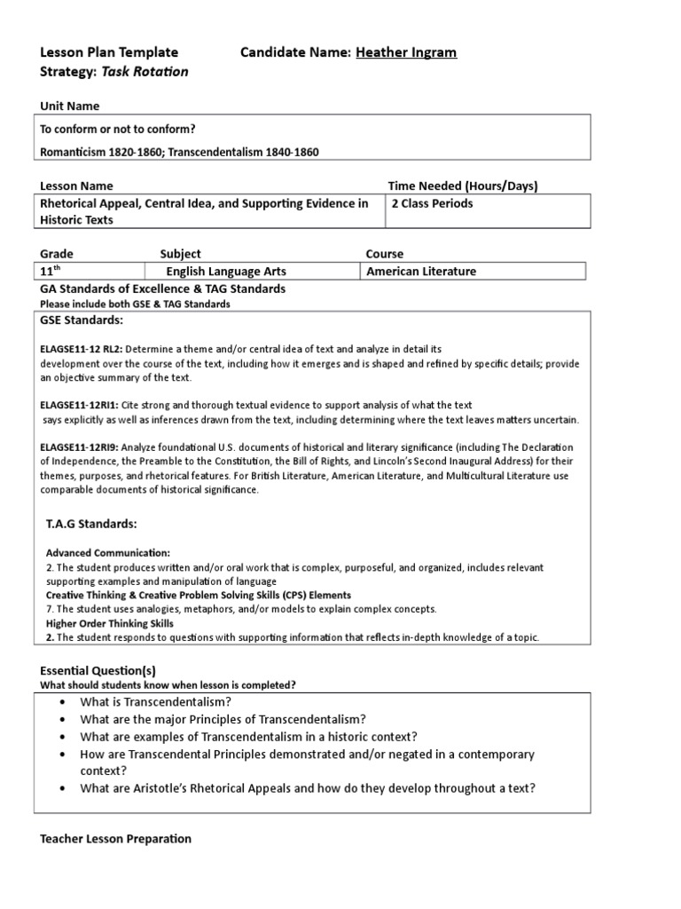 Task Rotation Lesson PDF Rhetoric Creativity