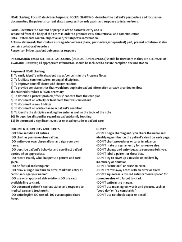 FDAR Charting Guidelines for Nurses | PDF | Patient | Information