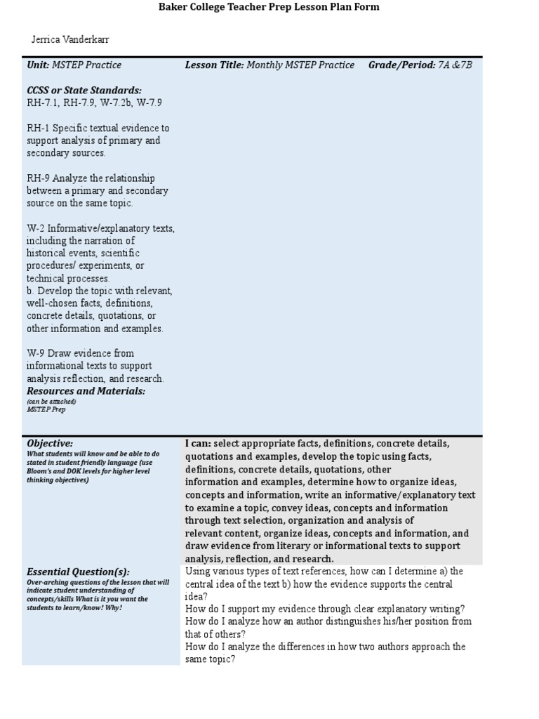 Unit mstep practice ccss or state standards lesson title monthly