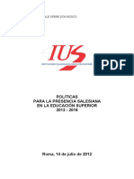 Politicas para Presencia Salesiana en Educacion Superior 2012-2016 PDF