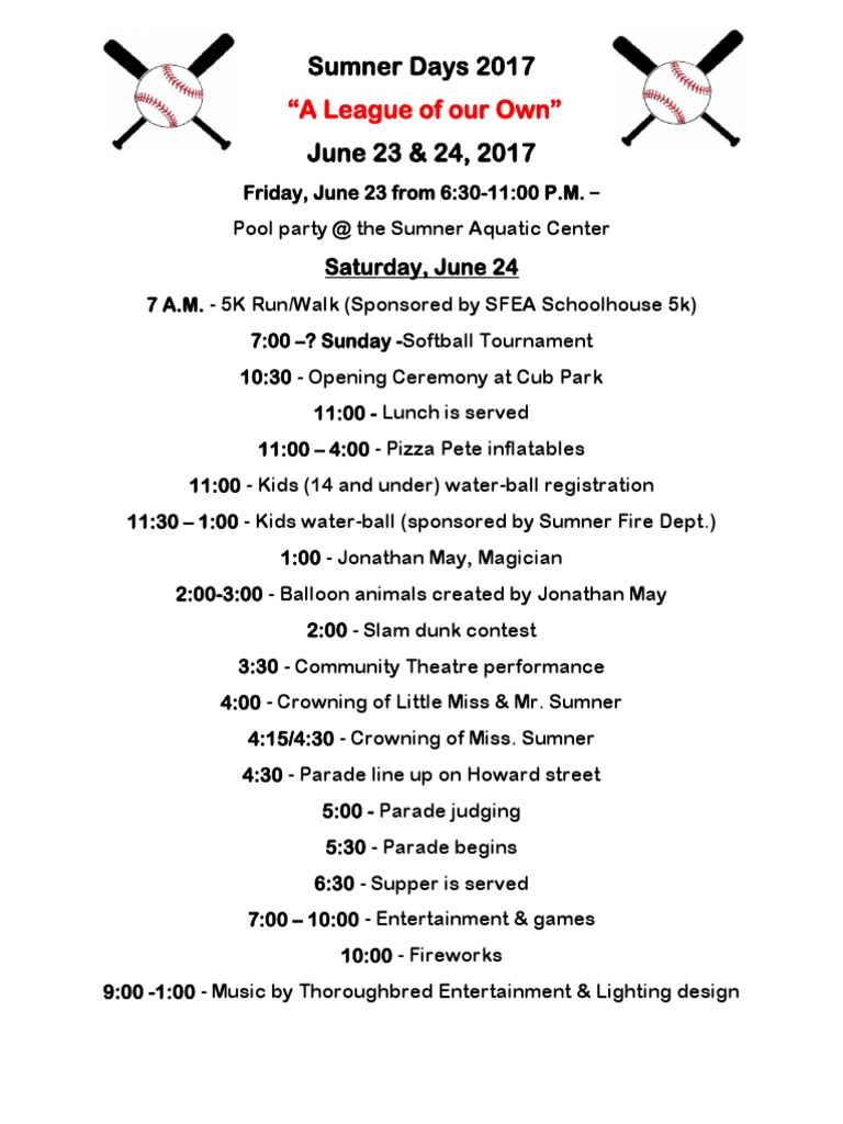 Sumner Days 2017 Itinerary | PDF