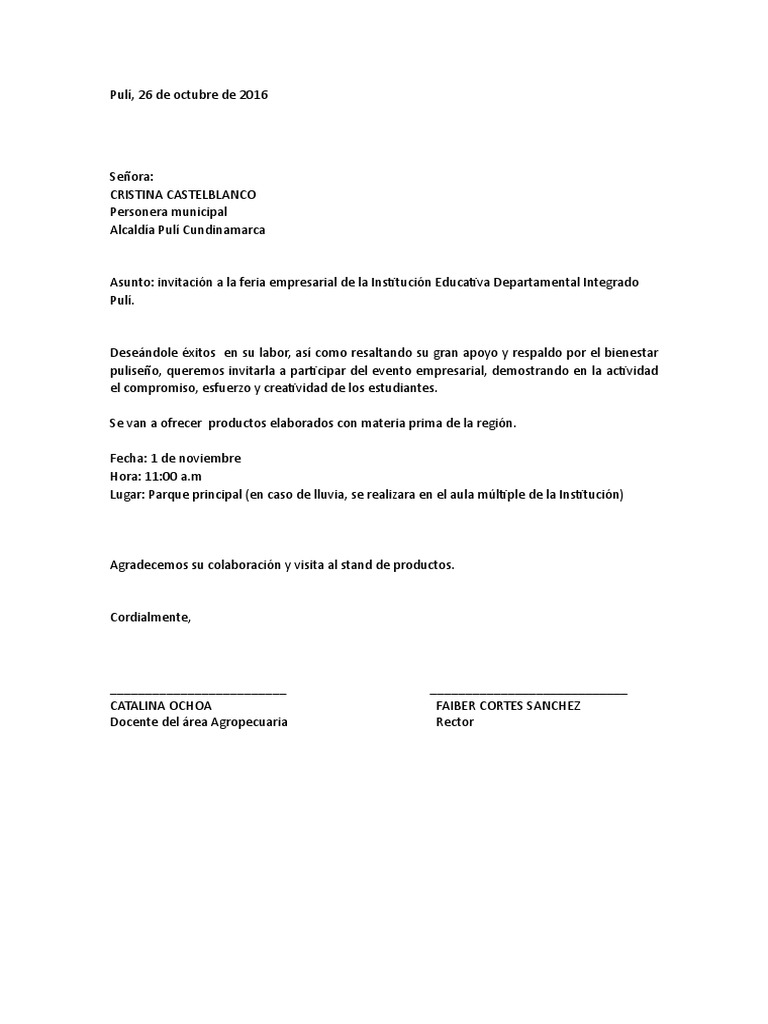 Carta Invitacion Feria Empresarial