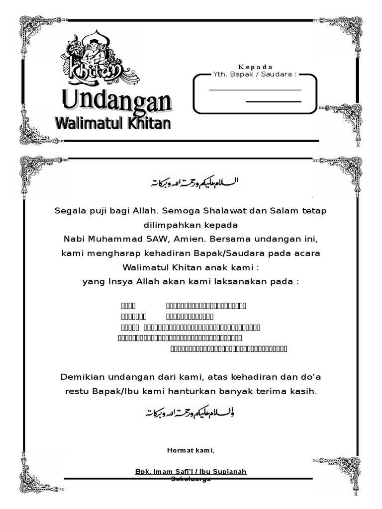 56 Contoh Undangan Walimatul Khitan Dan Aqiqah Terbaik