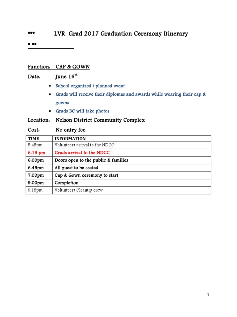 Grad 2017 Grad Functions Itinerary | PDF | Prom | Leisure