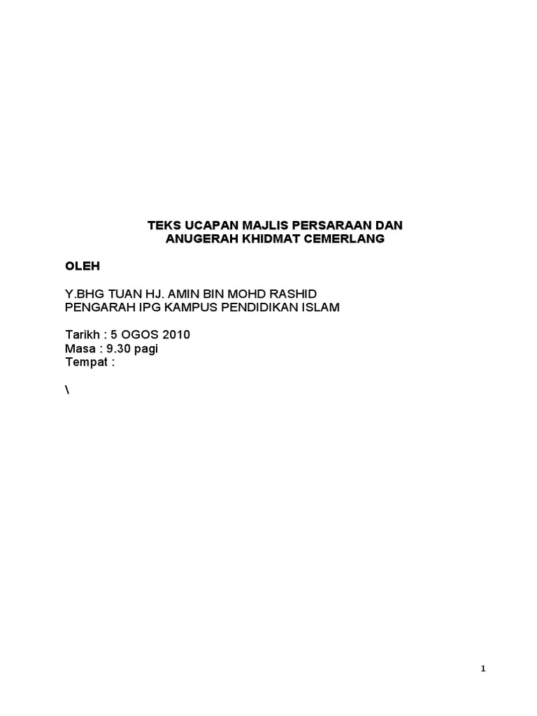 Teks Ucapan Persaraan