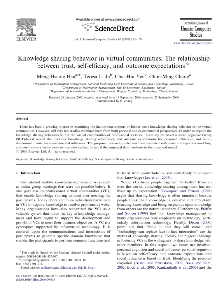 Knowledge Sharing Behavior in Virtual Communities The Relationship ...