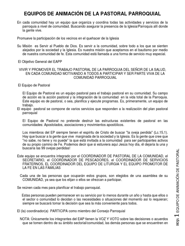 Equipos de Animación de La Pastoral Parroquial | PDF | Iglesia Católica ...
