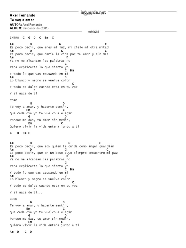 Axel Fernando Te Voy A Amar Letra Y Acordes Musica Grabada Musica Pop