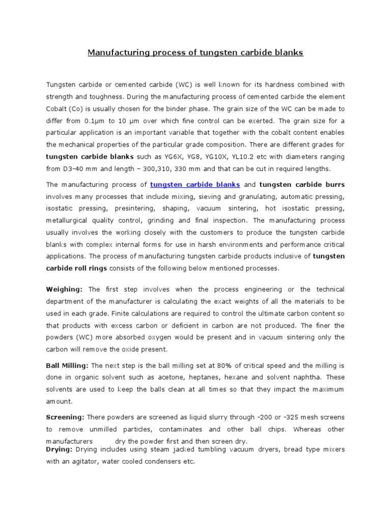 Manufacturing Process Of Tungsten Carbide Blanks 2013 Pdf Sintering