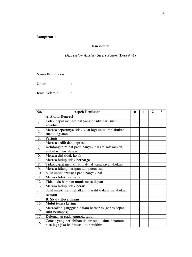 Kuesioner DASS 42 untuk Kesehatan Mental | PDF | Sains & Matematika