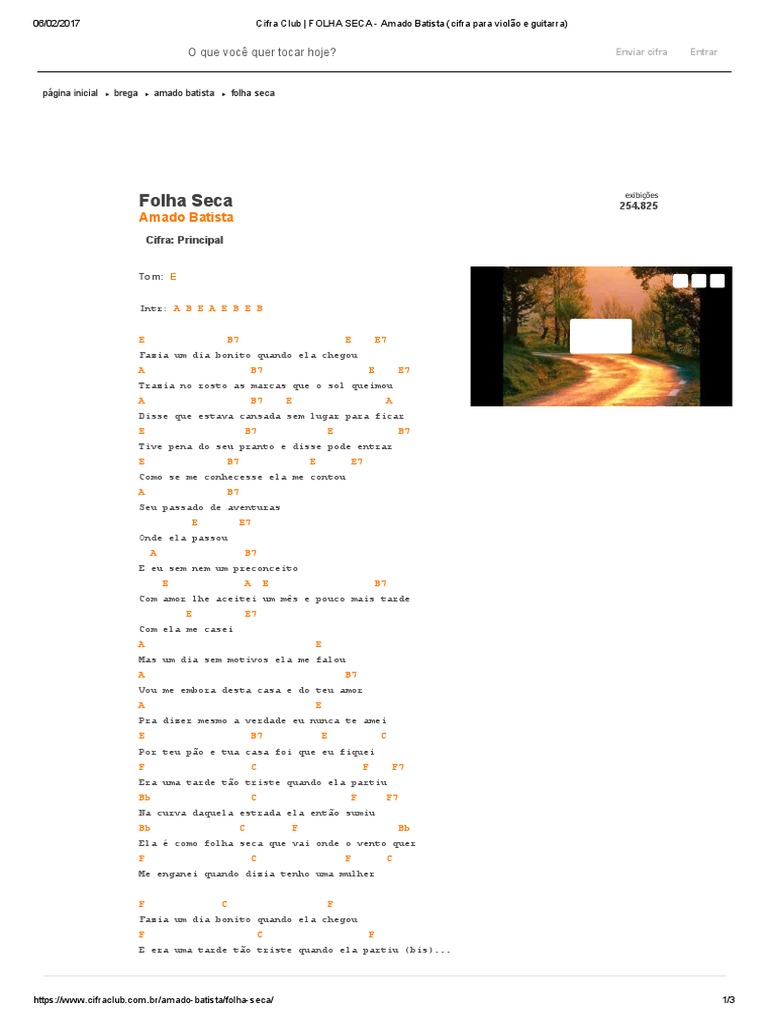 Cifra Club - FOLHA SECA - Amado Batista (Cifra para Violão e Guitarra