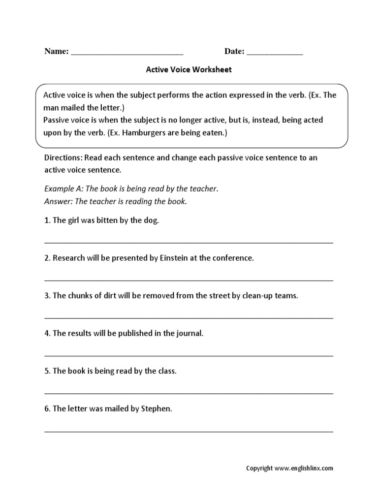 active voice worksheet