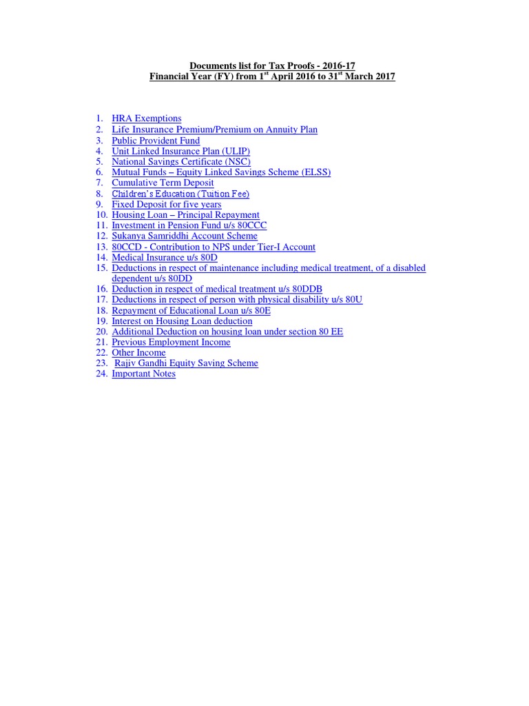 Documents Forms Required For Tax Proofs FY16 17 Ver1 1 | PDF 