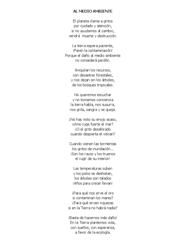 Poema Al Medio Ambiente PDF Entorno natural Naturaleza