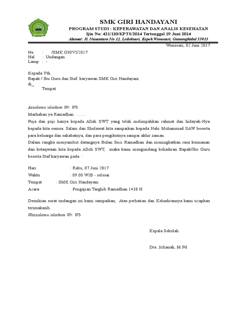Contoh Surat Bulan Februari
