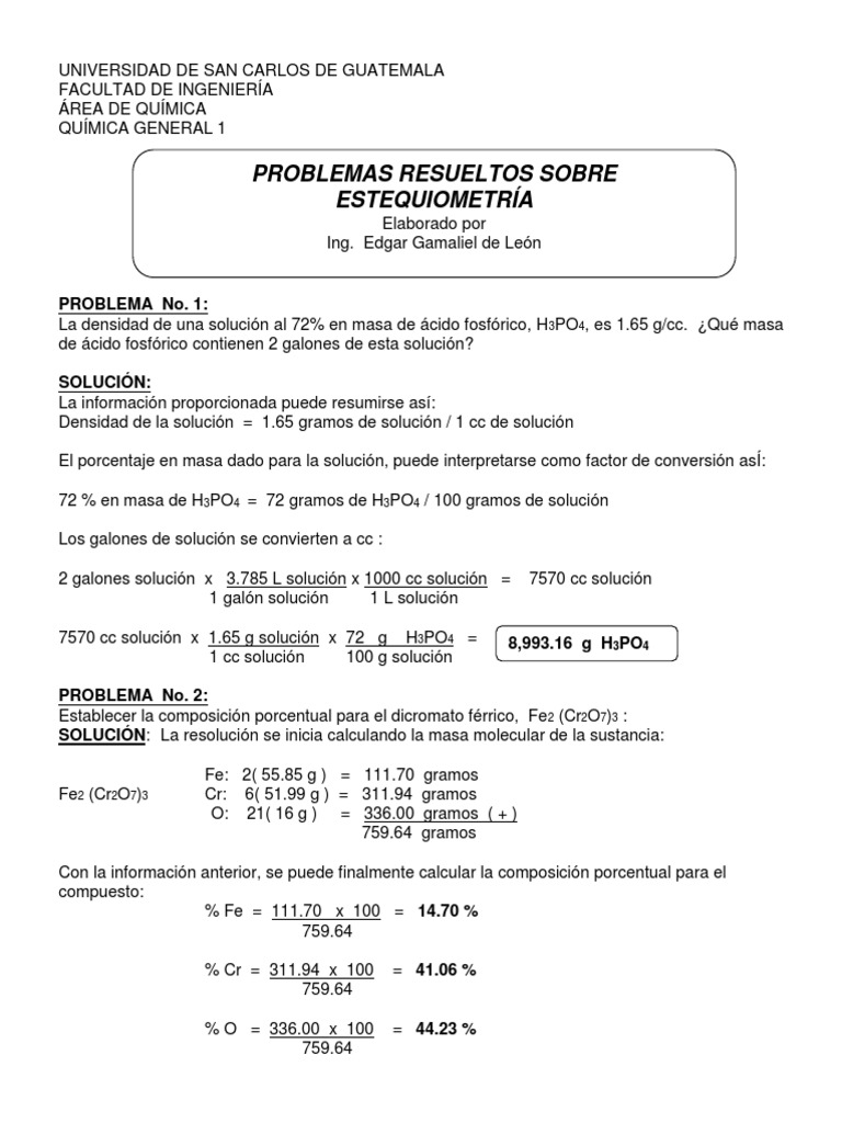 Ejercicios Resueltos de Estequiometría | PDF | Gases | Mole (Unidad)