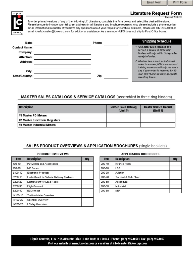 LC Literature Request Form | PDF | Flow Measurement | Electrical ...