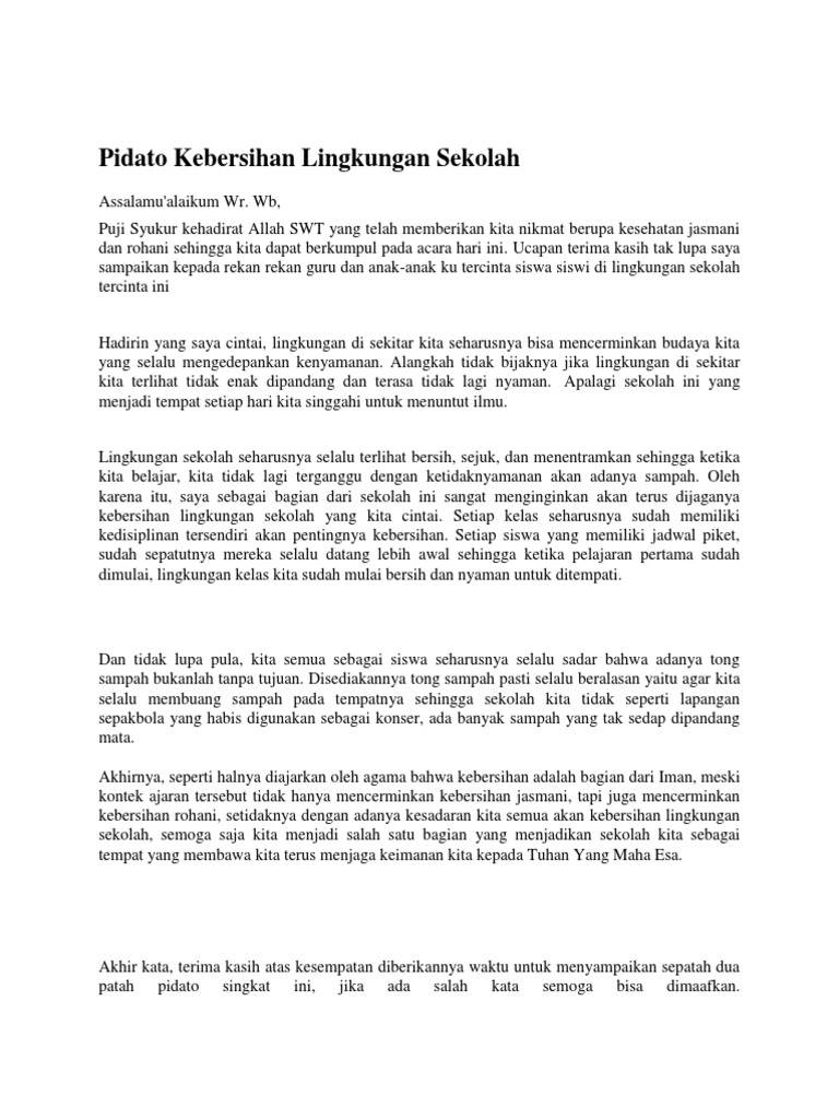 Contoh Soal Dan Contoh Pidato Lengkap Contoh Pidato Singkat Tentang Kebersihan