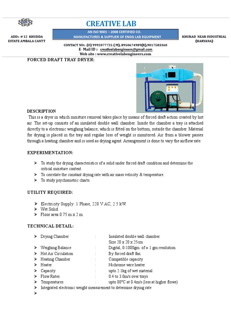 Clmt17 Forced Draft Tray Dryer PDF Clothes Dryer Manufactured Goods
