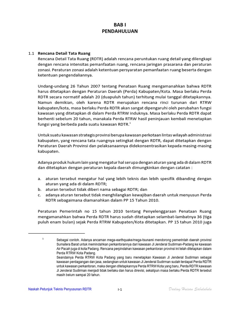 Draft Juknis RDTR Bab 1 | PDF