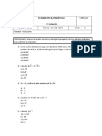 Examen Matemáticas Tipo Test 3 Ev